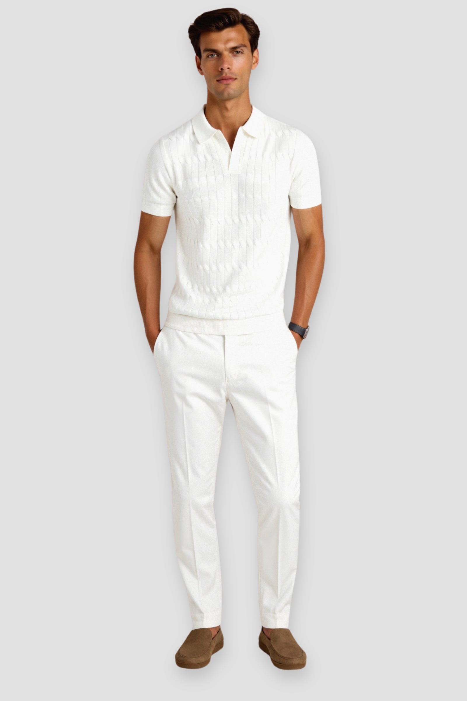 Premium V-hals kabelgebreide polo