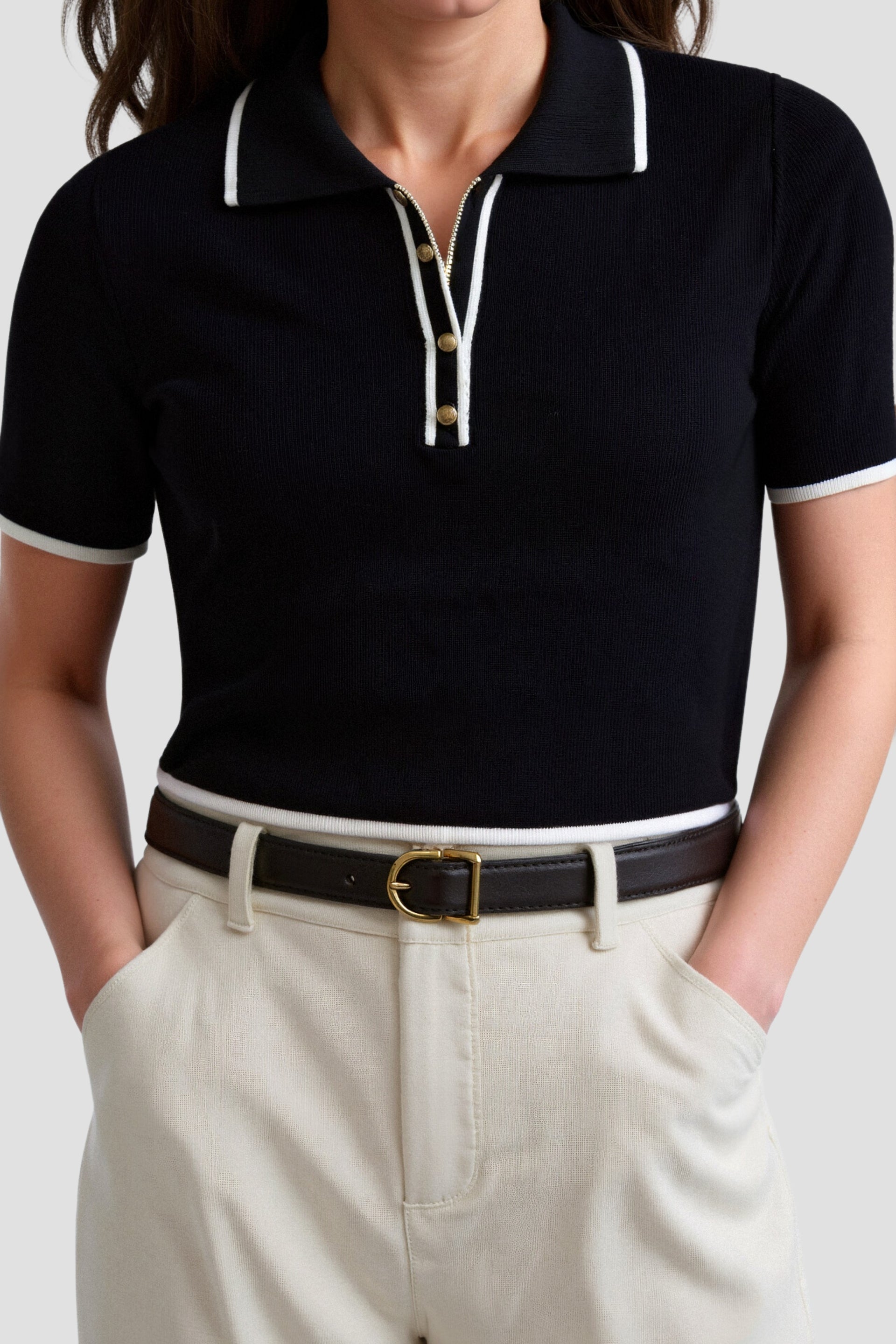 Contrast Elegant Trim Button Up Polo