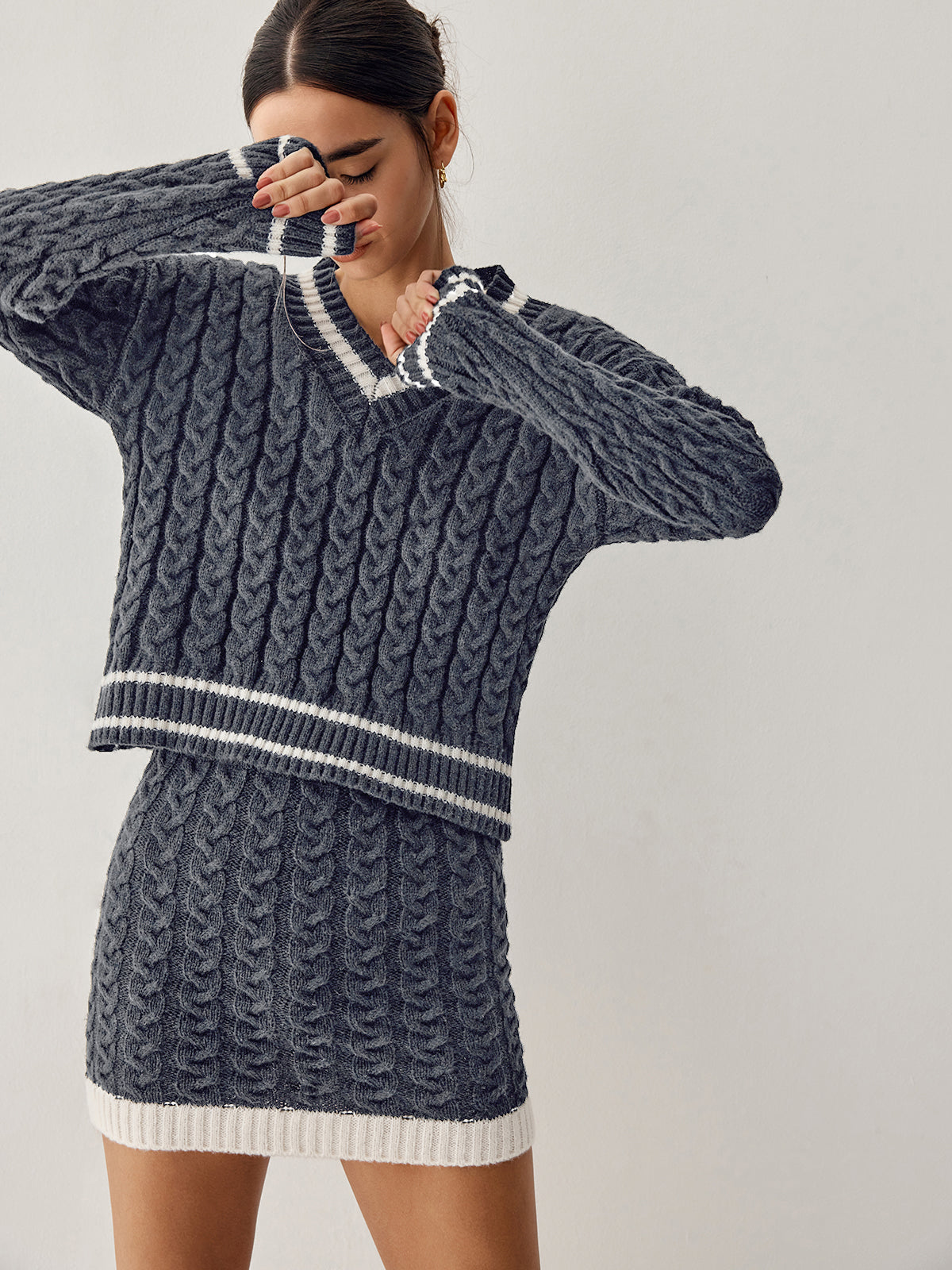- Cable Knit Pullover With Skirt