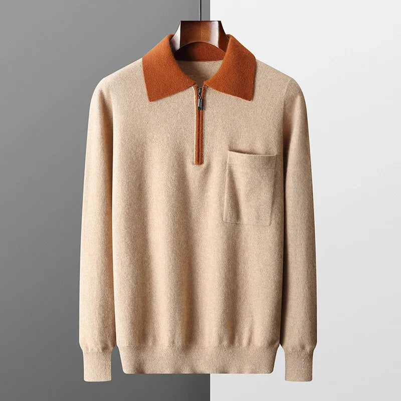 100% cashmere polo zip up up