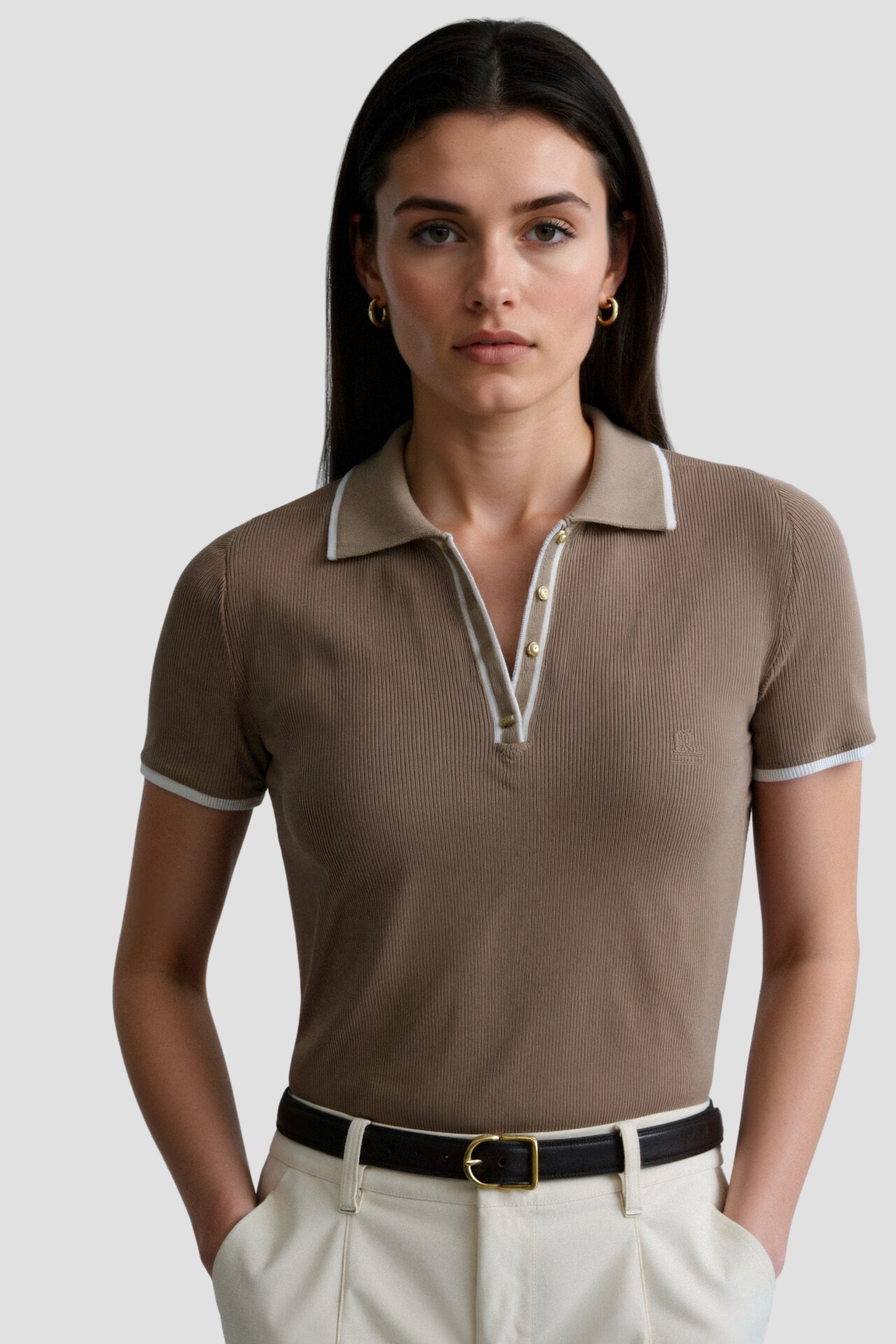 Contrast Elegant Trim Button Up Polo