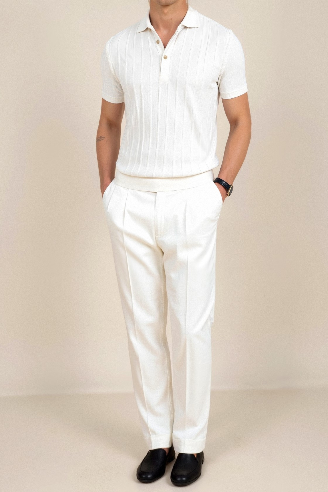 Vertical stripping button up polo