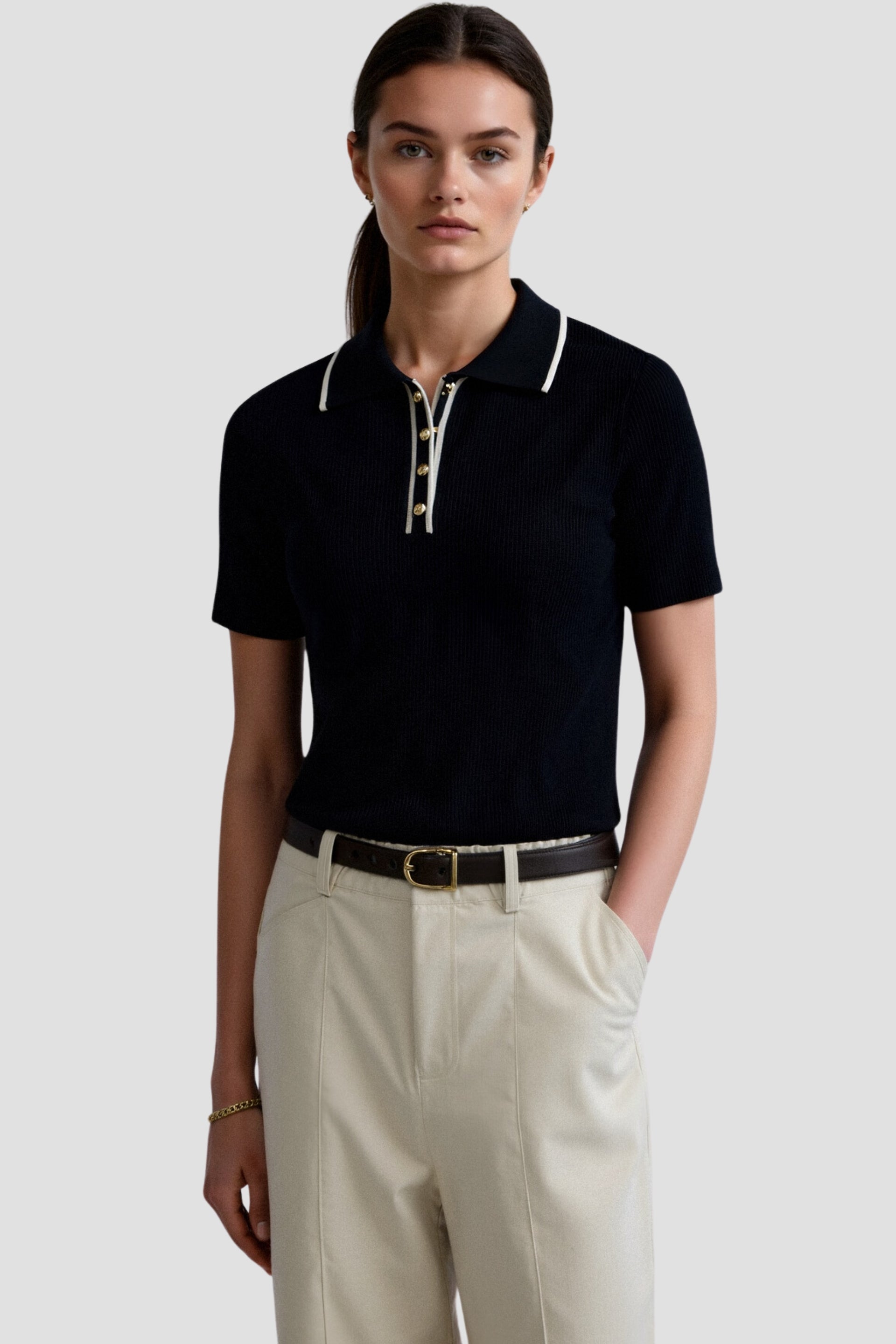 Contrast Elegant Trim Button Up Polo