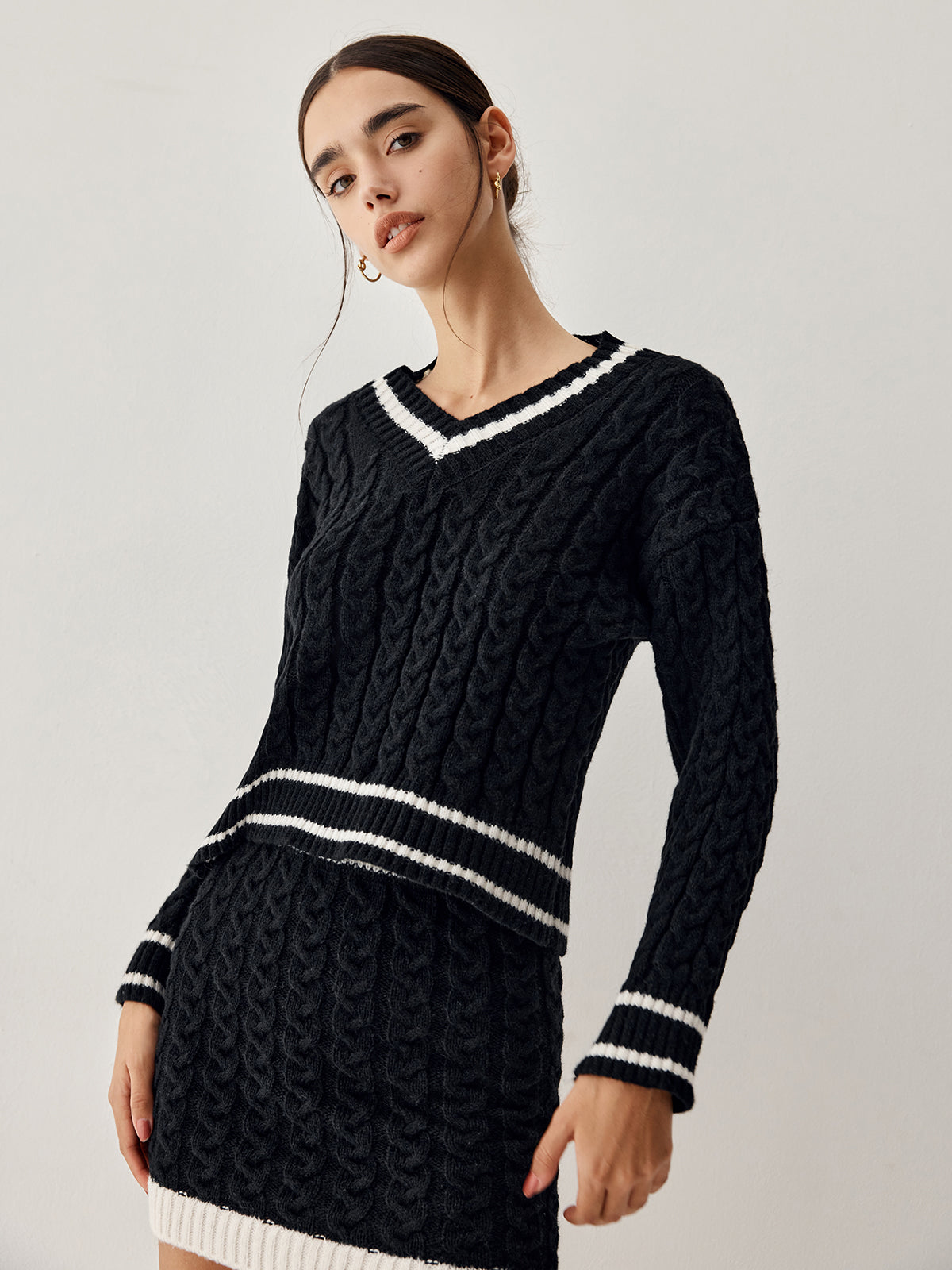 - Cable Knit Pullover With Skirt