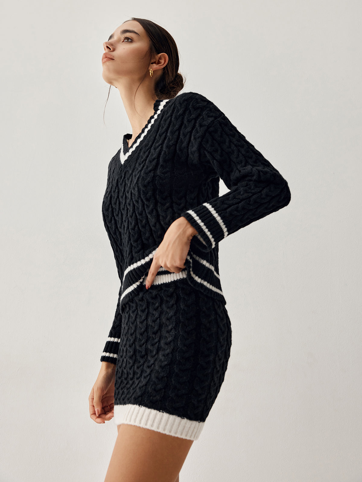 - Cable Knit Pullover With Skirt
