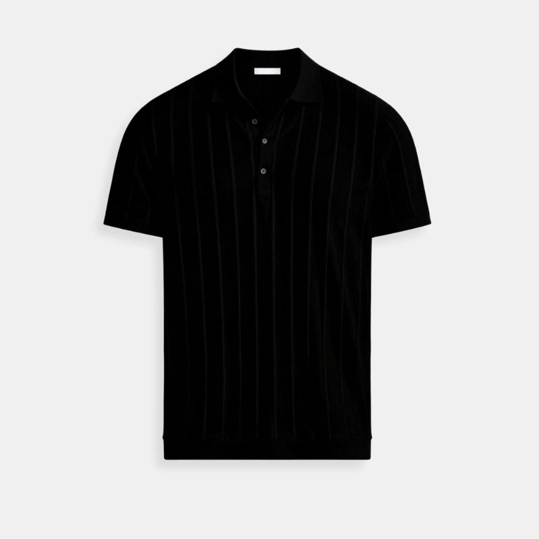 Vertical stripping button up polo