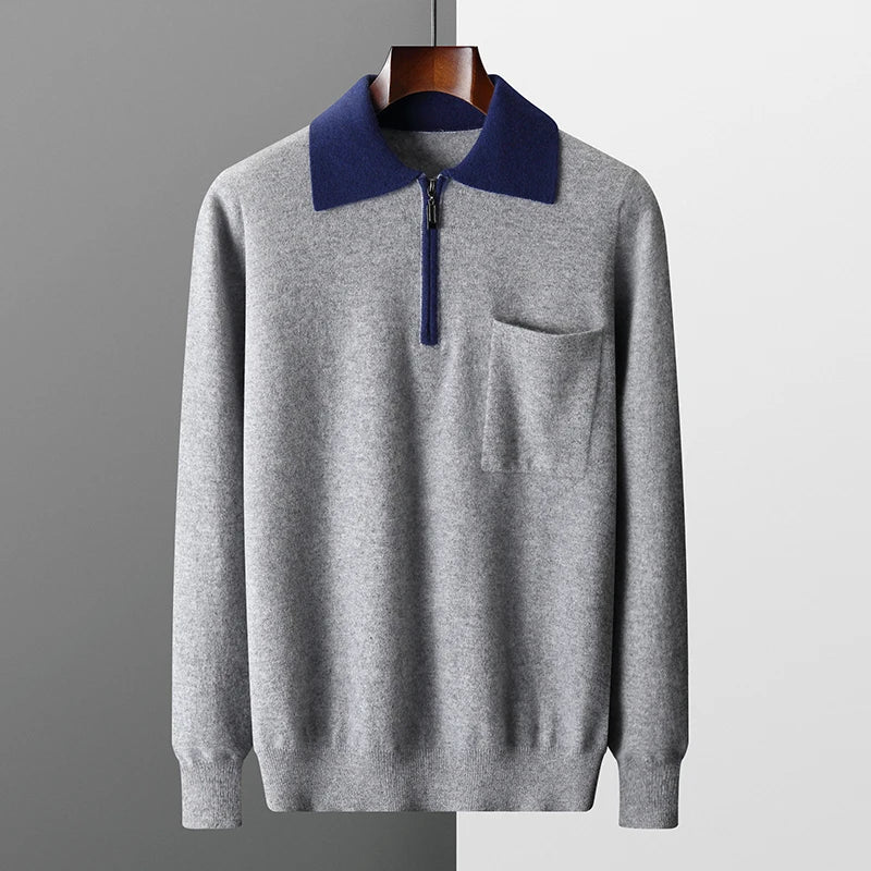 100% cashmere polo zip up up