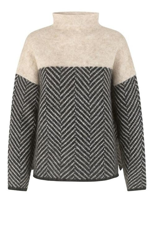 - Pullover With High Collar And Herringbone Pattern